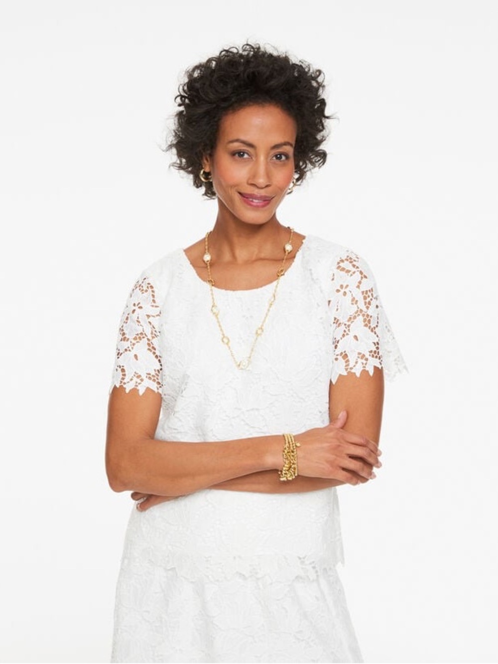 Talbots RSVP White Lace Short Sleeve Top